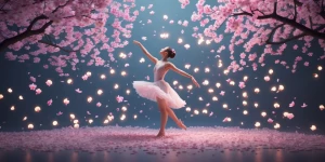 Craft a slow-motion visual sequence of cherry blossoms and orchi...