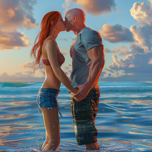 A photorealistic high resolution image. Light ginger haired fema...