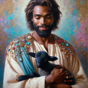 Oil painting of an African-American man resembling Jesus Christ,...
