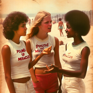 Film photograph from the early seventies of three beautiful 24-y...