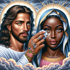 Ensure that the image distinctly represents both Jesus Christ an...