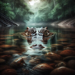 Show an image of Siamese crocodile hunting