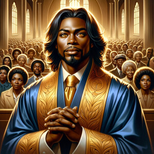 Illustrate an inspiring African-American Jesus crust with a dign...
