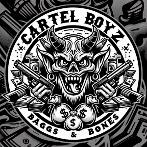 Create a bold logo featuring a menacing creature with sharp feat...