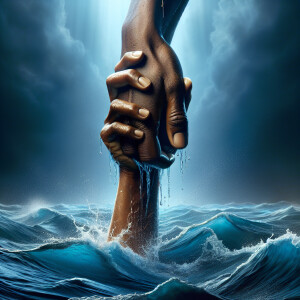 A close-up view of two African-American hands. One hand is reach...