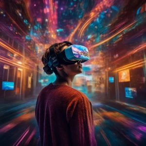 A digital artwork capturing the excitement and immersion of a vi...