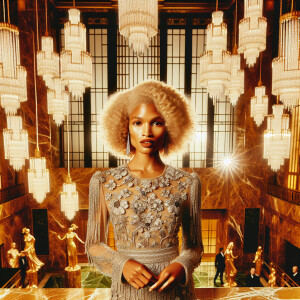 o	In the opulent splendor of an Art Deco penthouse, an elegant L...