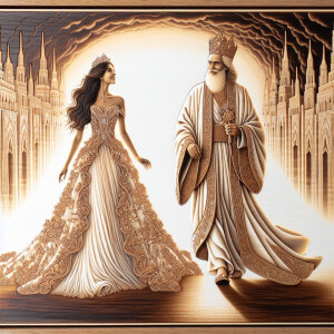 Describe a serene and captivating scene where Jesus, dressed in...