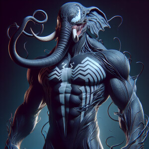 Create an image of an anthropomorphic elephant with a sleek, for...