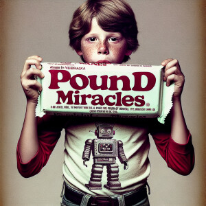 Generate a film photograph from 1974 in Nebraska. A 10-year-old...