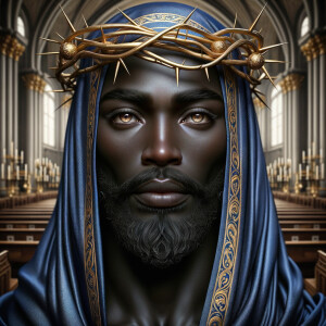 A hyper-realistic image of an African-American Jesus Christ, ser...
