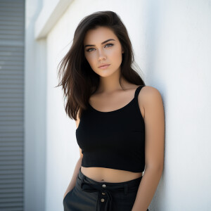 Capture the elegance of a fair-skinned woman with dark long hair...