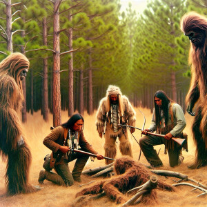 Oklahoma 1855 Choctaw warriors hunt 3 humanoid looking haircover...
