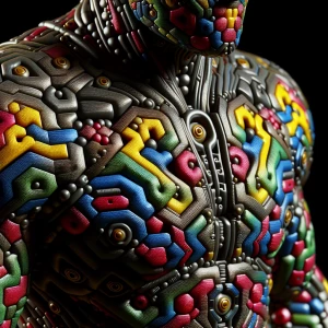 Design a superhero clad in seamless liquid armor that resembles...