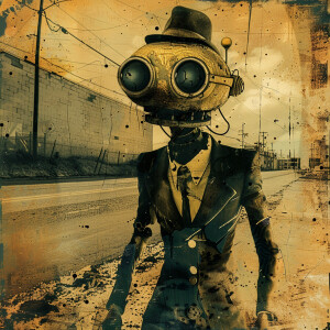 Create a piece of art that combines elements of hypermodernism,...