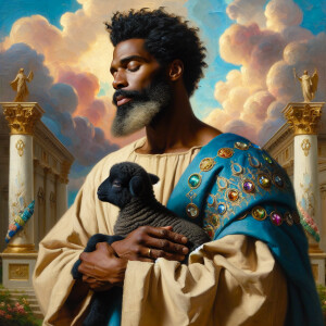 Oil painting of an African-American man resembling Jesus Christ,...