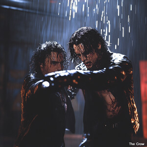 Brandon Lee, portraying his character in "The Crow", fires a bul...