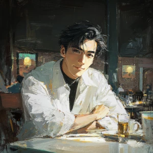 a handsome man, 40 years old, thick eyebrows, long eyelashes, bl...