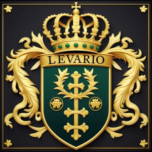 Design a royal coat of arms featuring the surname "Levario," inc...