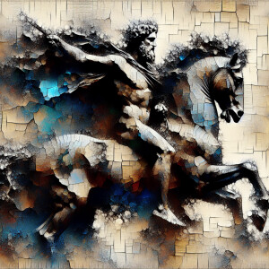 "Craft an abstract portrait that captures both the essence of Ju...