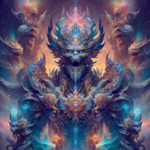 Design a majestic and awe-inspiring monster that embodies both d...