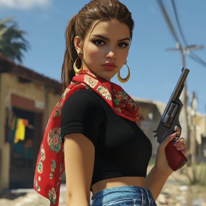 girl with brown hair, thick eyebrows, pumped up lips, potato nos...