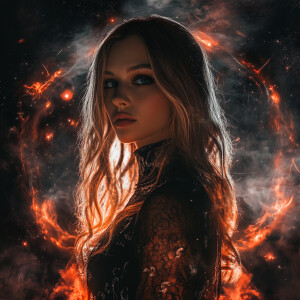 Create an ultra-realistic digital art of a cosmic witch facing t...