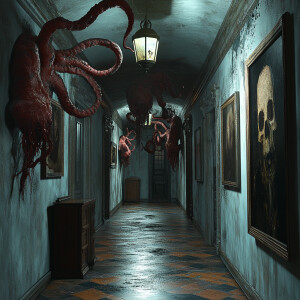 Photorealistic image, super creepy background image, halloweenha...