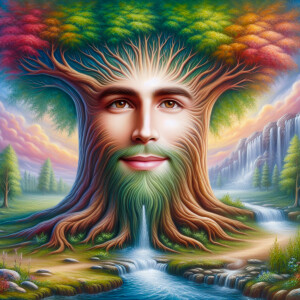 A hyper-realistic 3-D oil painting depicting a tree integrated w...