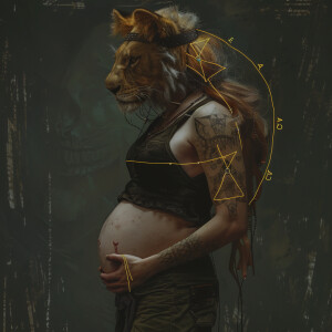 Pregnant lion eared woman