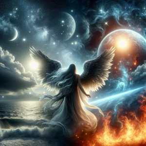 **Central Figure**: The central figure appears to be an angelic...