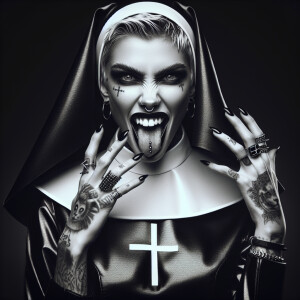 Create a high-contrast monochromatic image capturing a rebelliou...