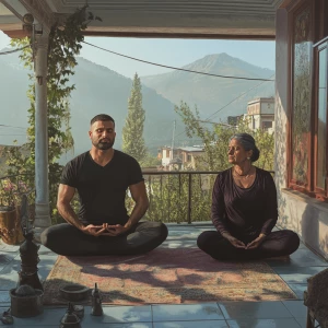 Photorealism,realism,A man muscular beefy sweaty doinga yoga sit...