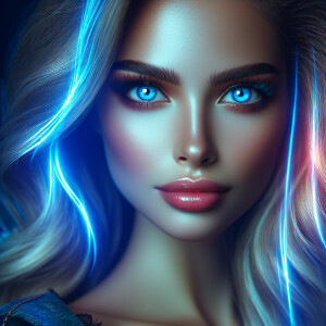 Head shot of a beautiful woman with bright blue eyes and long bl...