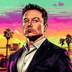 Elon Musk in GTA art style — — in the style of a Grand Theft Au...