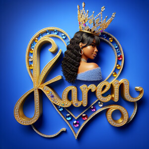 VCraft a 3-D image showcasing the name 'KAREN' in a luxurious go...