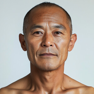 Create an image of a 56-year-old Japanese-Californian man with a...