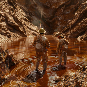 Everything chocolate, chocolate people fishing in a chocolate po...