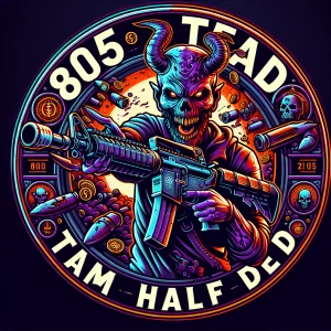 Create a professional, horror-themed circular brand logo featuri...