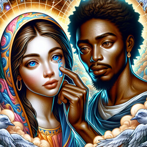Ensure that the image distinctly represents both Jesus Christ an...