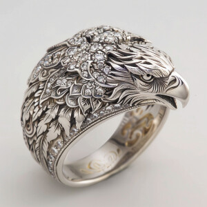 Handcrafted sterling silver ring featuring an intricately design...