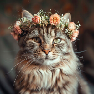 A stunning cat gazing directly at the camera while wearing a del...