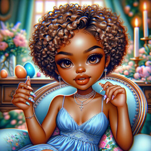 Create a realistic airbrushed illustration of a young smiling li...