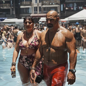 Photo paint,a muscular beefy criminal man walking with his sweat...