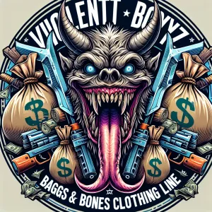 Create a bold logo featuring a menacing creature with sharp feat...