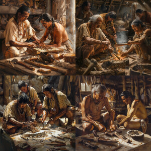 Ancients Native Americans forging cooper tools