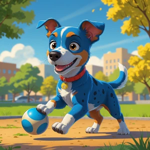 Design a digital illustration of Bluey, the animated Australian...