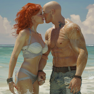 A photorealistic high resolution image. Light ginger haired fema...