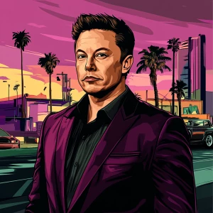 Elon Musk in GTA art style — — in the style of a Grand Theft Au...