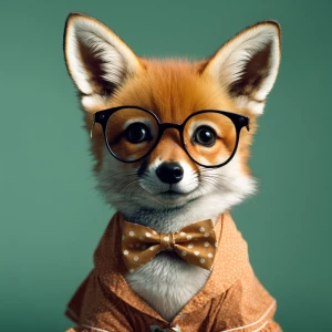 Generate a highly realistic, full-body image of a baby fox weari...